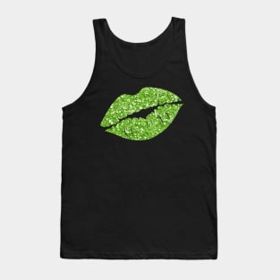 Green Faux Glitter Lips Tank Top